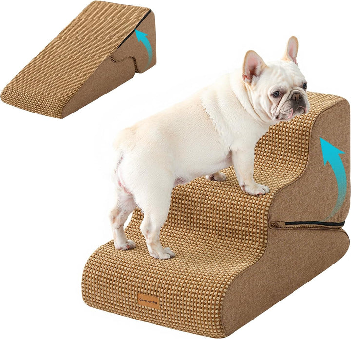 Dog Stairs for Small Dogs 16.5" H, 2 in 1 Transformable 3-Step Pet Stairs and Ramp, Dog Steps for Couch (13-20 In) with Durable Non-Slip Waterproof Cover and Certipur-Us Certified Foam