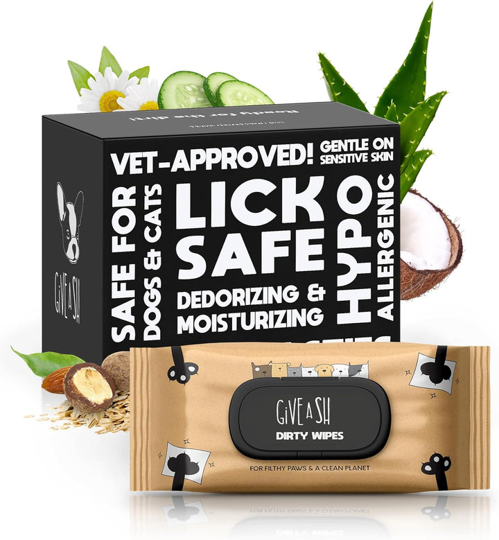 Lick-Safe Pet Wipes for Dogs & Cats - Vet-Approved & Hypoallergenic - Cleans Mud, Odors & Dander - Feline & Dog Wipes for Paws, Face & Butt - Earth-Friendly & Unscented Cat Cleaning - Pack of 100