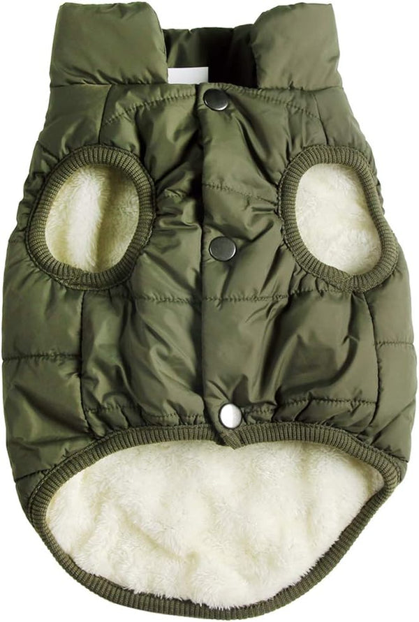 2 Layers Fleece Lined Warm Dog Jacket for Puppy Winter Cold Weather,Soft Windproof Small Dog Coat,Green S