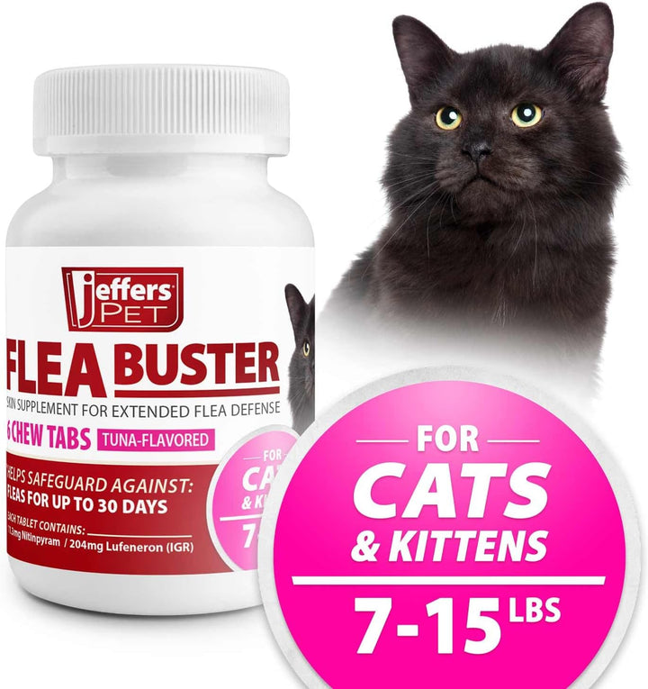 Pet Flea Buster Chewable Tablets for Cats and Kittens 7-15 Lbs, Tuna Flavor Supplements, Monthly Cat Flea Support, Made in USA, Easy to Feed Cat Tablets, Travel Friendly - 6 Count