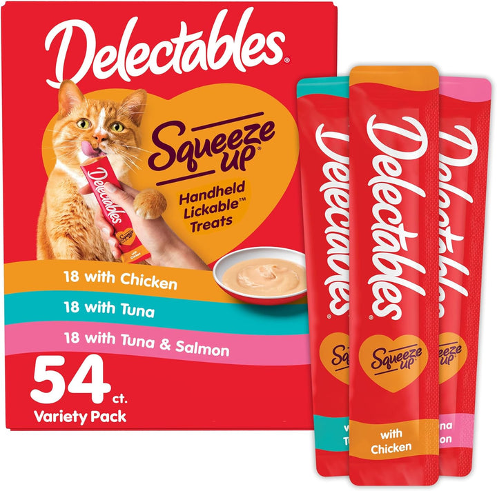 Delectables Squeeze up Variety Pack, Creamy Squeezable Puree, Lickable Wet Cat Treats, Grain Free, No Added Fillers, No By-Products, No Added Preservatives, 0.5 Ounces Tube, 72 Tubes Total