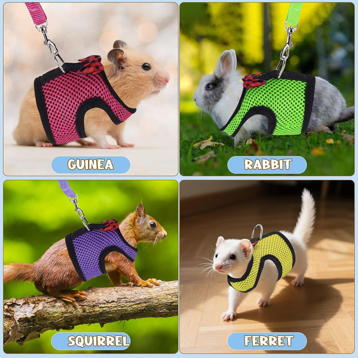 Guinea Pig Harness and Leash, Guinea Pigs Harness, Guinea Pig Leash, Hamster Harness Can Be Adjusted to Any Size Soft Mesh Harness Leash with Bow for Decoration (2Packs)