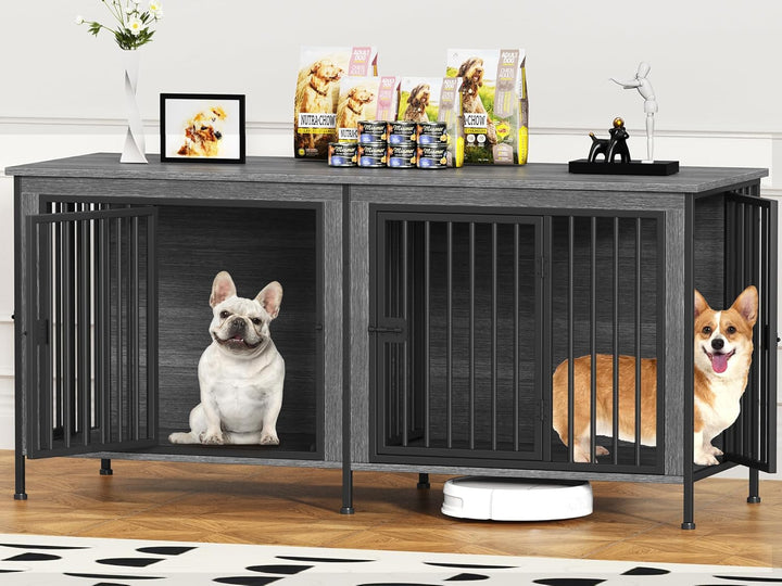 Dog Crate Furniture for 1 or 2 Dogs, Heavy Duty Single/Double Dog Crates for Small/Medium/Large Dogs, Dog Kennel Furniture Indoor as TV Stand, Large Size 78.74" L(35-60 Pounds), Brown