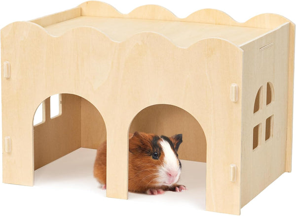 Guinea Pig House Natural Wooden Chew Proof Hideaway Hut for Guinea Pig and Other Small Pets