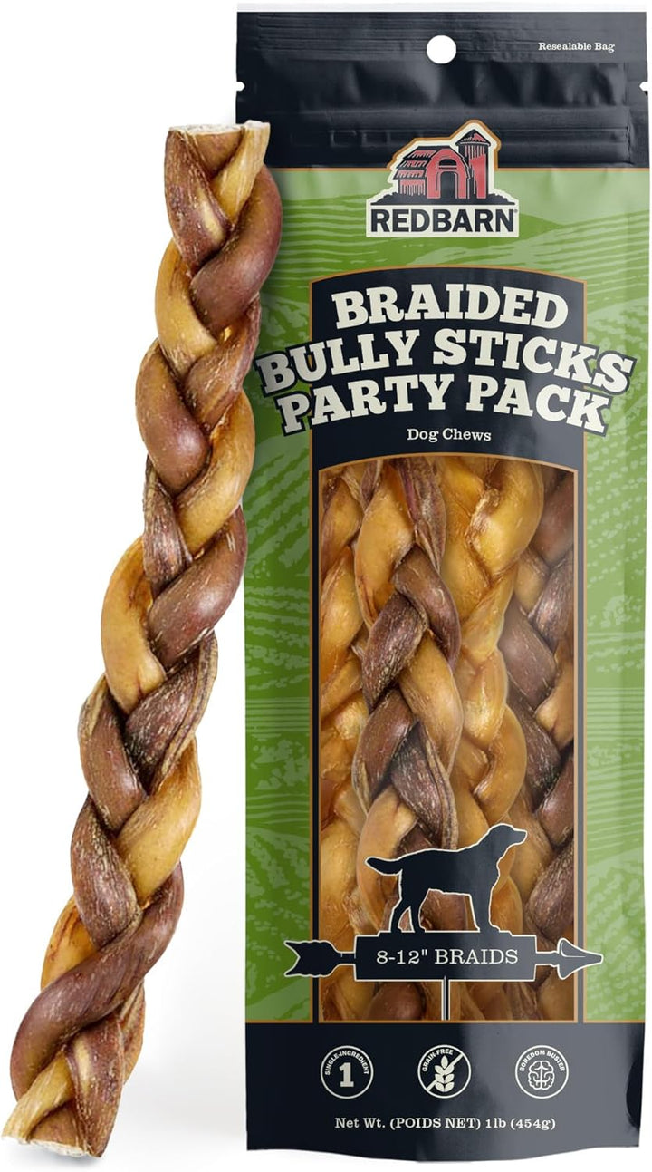 All Natural 5-8" Braided Bully Sticks for Small & Large Dogs - Healthy Long Lasting Beef Chews Variety Party Pack - Single Ingredient Low Odor Rawhide Free - 8 Oz Bag