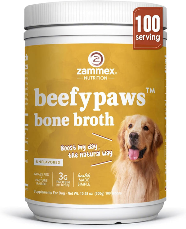 Grass-Fed Beef Bone Broth Protein Powder for Dogs & Cats - Joint & Bone Support, Healthy Fur Enhancer, Pet Food Topper for Dry & Wet, 10.58Oz