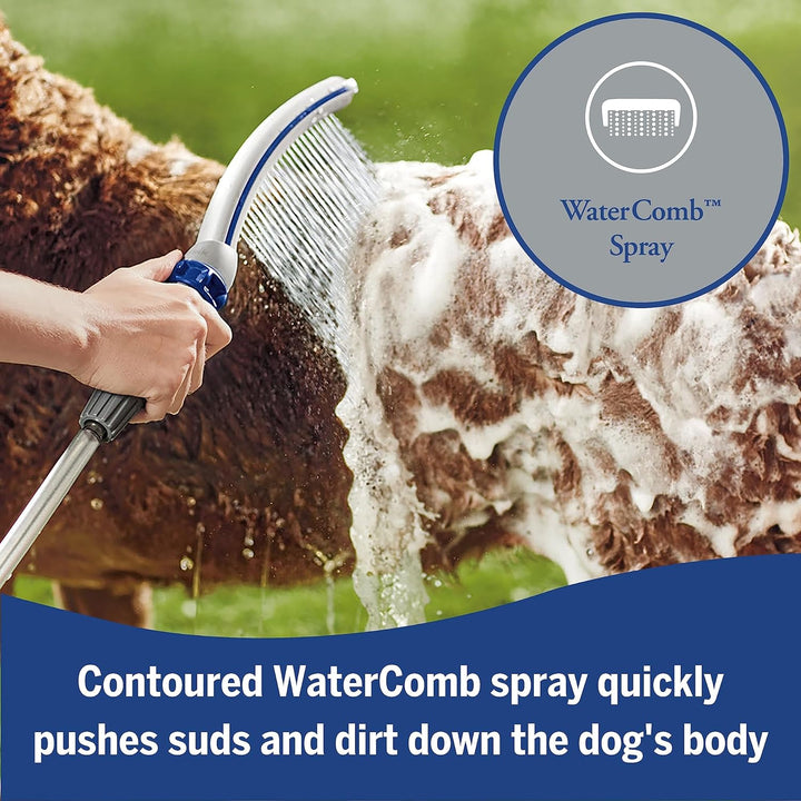 Pet Wand Pro Dog Shower Attachment for Fast and Easy Dog Bathing and Cleaning, Indoor and Outdoor Sprayer Includes 8-Foot Flex Hose, Blue/Grey, PPR-252E