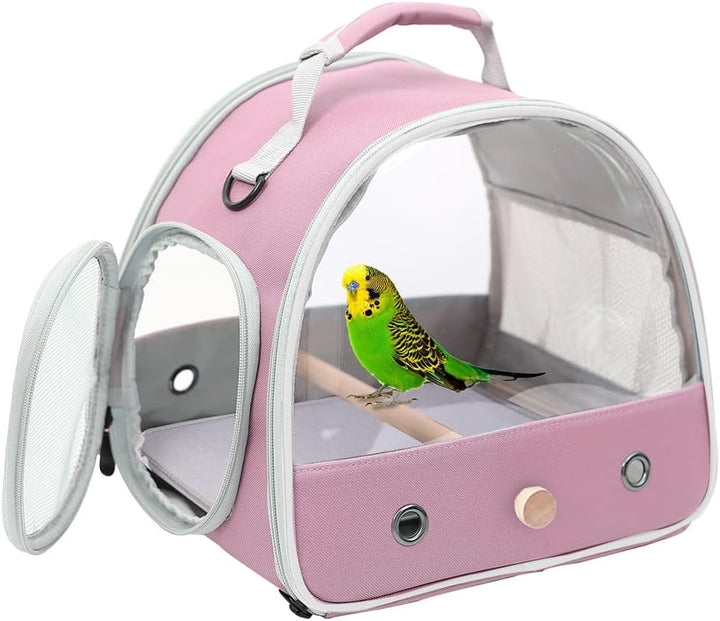 Small Bird Travel Cage Carrier, Portable Parrot Parakeet Carrier with Standing Perch and Comfy Mat, Budgies Carry Transport Bag for Vet Visit Shopping and Outdoor Adventure.