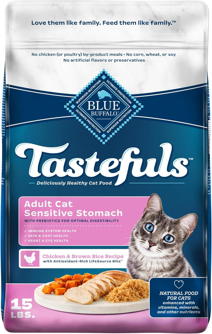 Tastefuls Adult Dry Cat Food Sensitive Stomach Formula, Made in the USA with Natural Ingredients, Chicken Recipe, 7-Lb. Bag