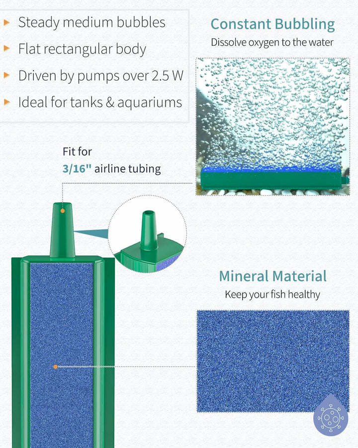 Aquarium Air Stone Bar Bubbler 4 Inch, Fish Tank Bubbler Stone with Plastic Base Square Oxygen Diffuser for Nano Air Pump Small Bucket and Fish Tank, 4 Pack