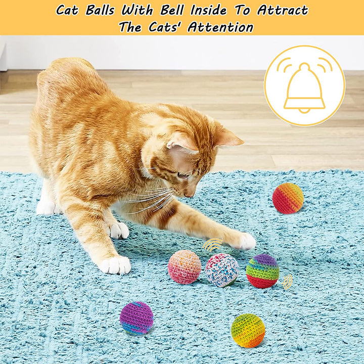 Cat Toys Balls, Woolen Yarn Cat Ball Toy with Bell Inside, Kitten Toys for Indoor Cats, Interactive Cat Chew Toys for Kitty Kitten, 6 Pack