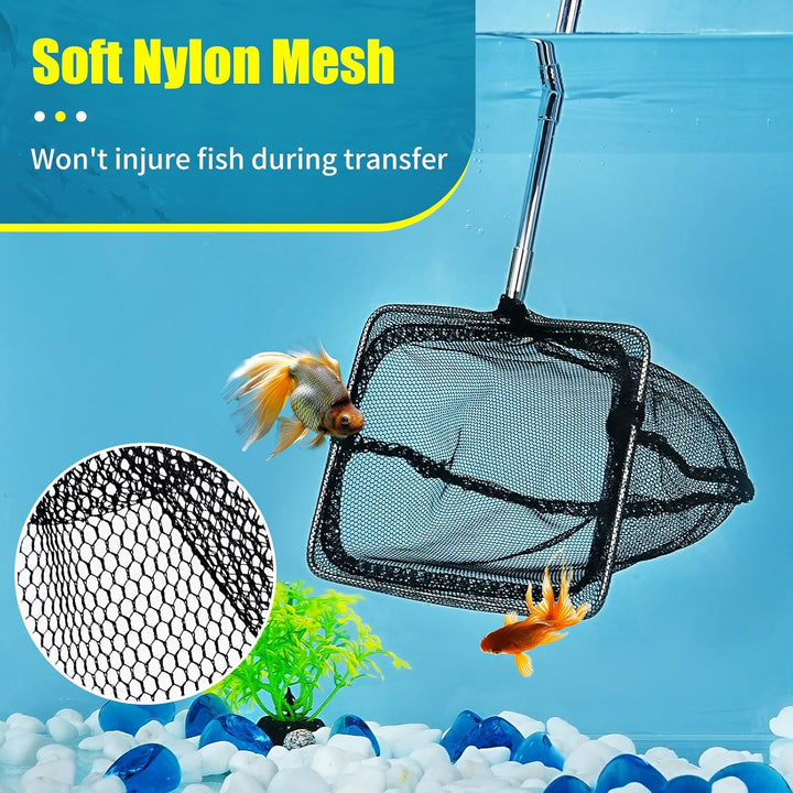 Aquarium Net with Extendable Long Handle, Adjustable Wastes Skimming Cleaning Tools for Fish Tanks, 3 Inch