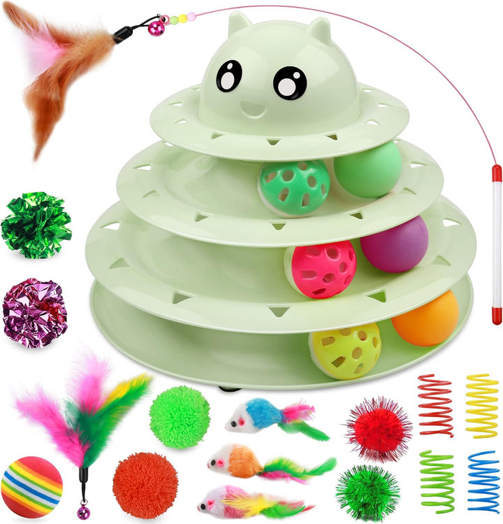 Cat Toy Roller 3-Level Turntable Cat Toys Balls with Six Colorful Balls Interactive Kitten Fun Mental Physical Exercise Puzzle Kitten Toys