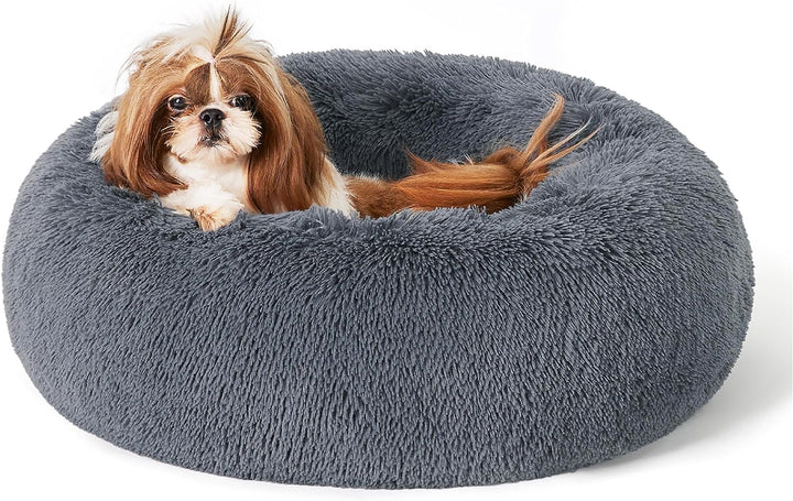 Calming Dog Bed Medium Size Dog - Donut Washable Medium Pet Bed, 30 Inches Anti-Slip round Fluffy Plush Faux Fur Cat Bed, Fits up to 45 Lbs Pets, Camel
