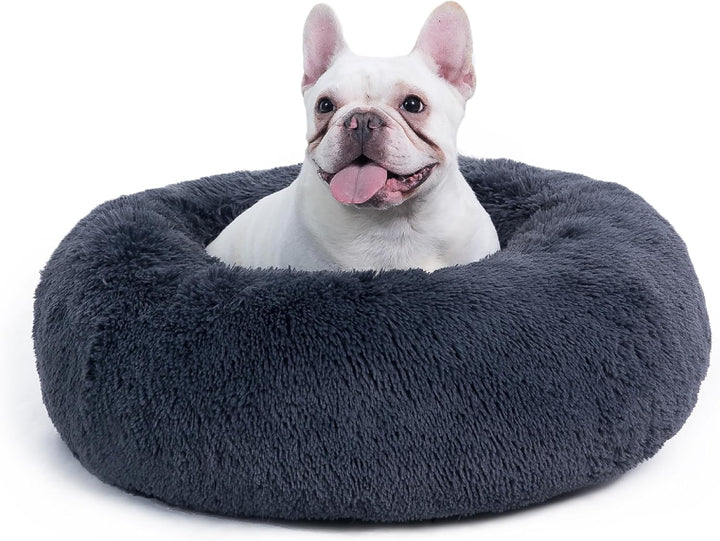 Calming Dog Bed Medium Size Dog - Donut Washable Medium Pet Bed, 30 Inches Anti-Slip round Fluffy Plush Faux Fur Cat Bed, Fits up to 45 Lbs Pets, Camel