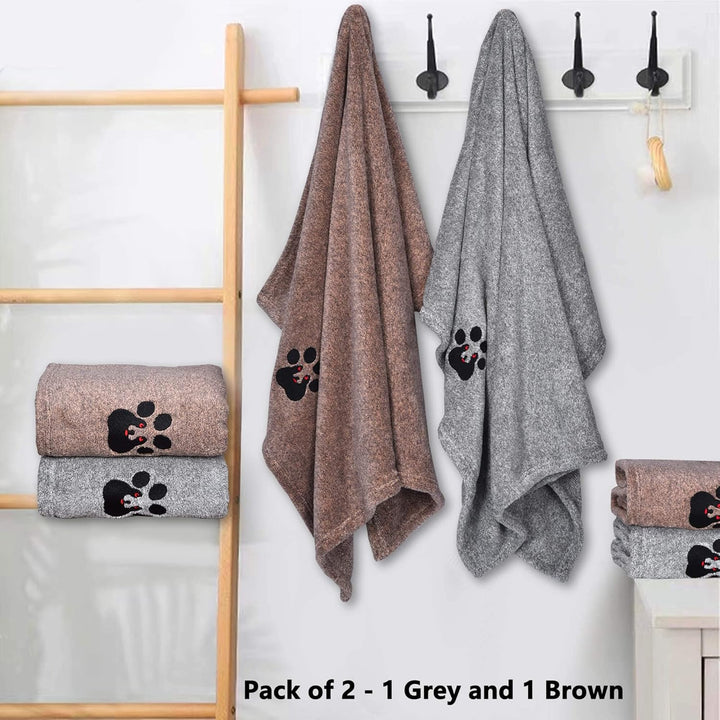 Dog Towels for Drying Dogs - Pack of 2 - Super Absorbent Soft Microfiber Pet Bath Grooming Towel for Dogs Cats and Other Pets (M-36" * 28", Grey and Brown )