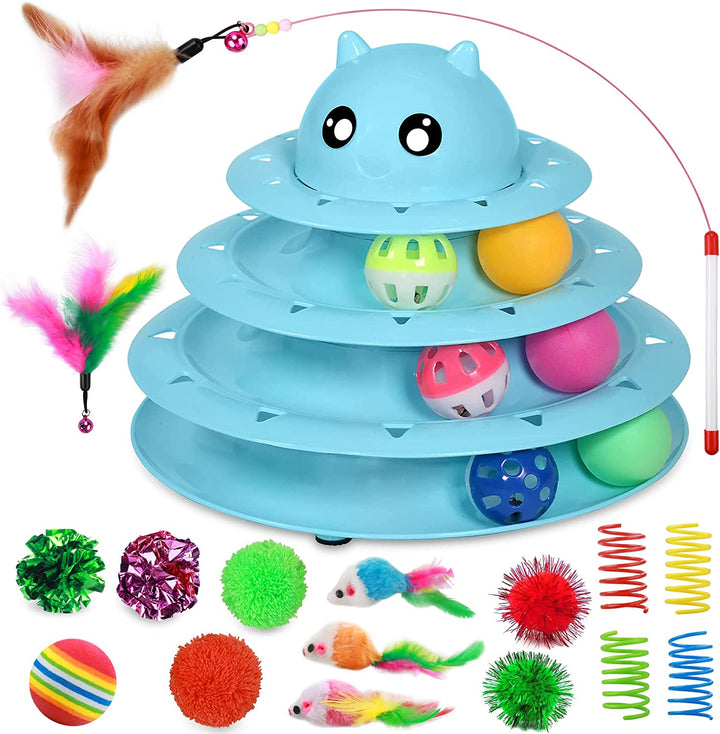 Cat Toy Roller 3-Level Turntable Cat Toys Balls with Six Colorful Balls Interactive Kitten Fun Mental Physical Exercise Puzzle Kitten Toys