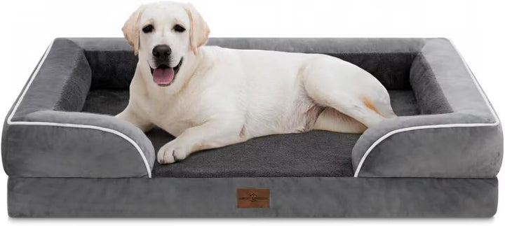 Orthopedic Dog Bed for Extra Large Dogs 42X30 Inch, Waterproof Supportive Egg Crate Foam XL Pet Bed with Removable Bolsters, Dog Couch with Washable Cover & Non-Slip Bottom, Grey