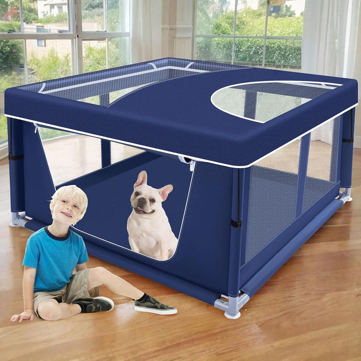 42X42X25.6 Inches Puppy Playpen with Gate, Dog Playpen for Puppies or Small Dogs, Dogfence Pet Playpen for Indoor & Outdoor, Sturdy Safety Dogpen with Thickened Fabric, High-Strength Nylon Wire Mesh