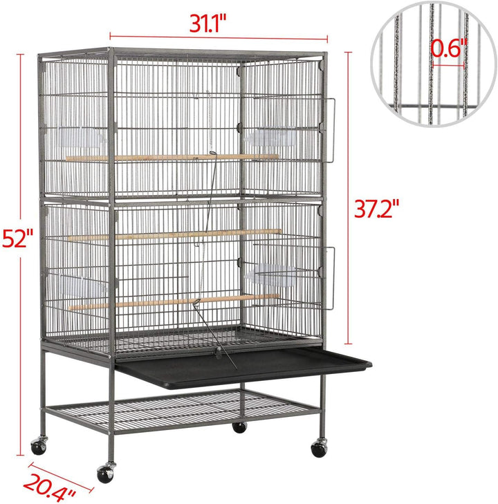 52-Inch Wrought Steel Standing Large Flight King Bird Cage for Cockatiels African Grey Quaker Amazon Sun Parakeets Green Cheek Conures Pigeons Parrot Bird Cage Birdcage with Stand