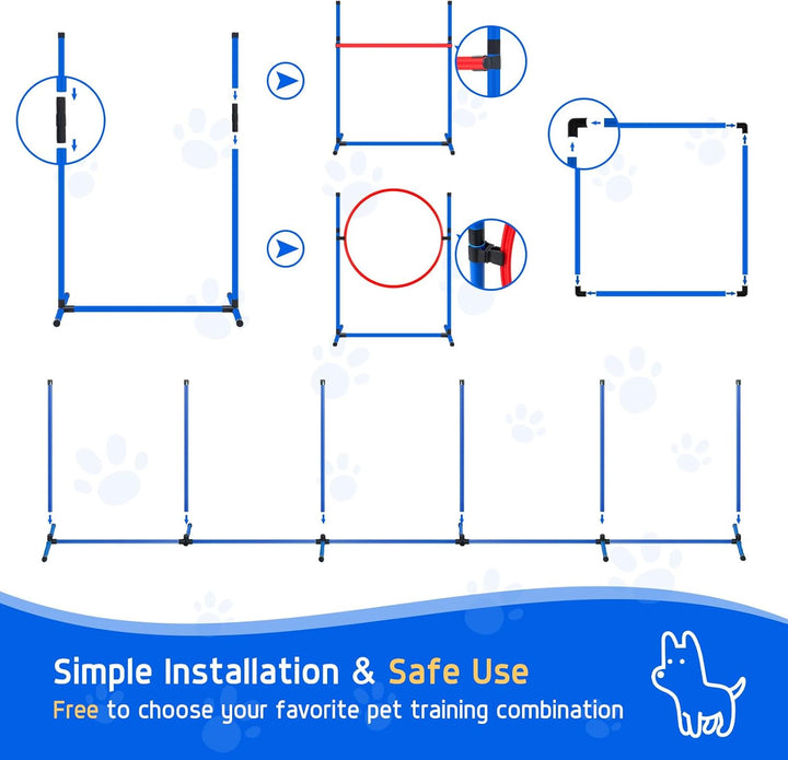Dog Agility Course Backyard Set Dog Agility Equipment Obstacle Course Backyard Includes Adjustable High Hurdle,6 Weave Poles,Extended Tunnel,Jump Ring,Square Pause Box,2 Balls,Whistle,2 Carrying Bags