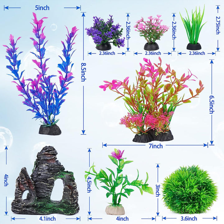 Aquarium Artificial Plastic Plants Decorations and Rock Cave Decor Set Goldfish Betta Fish Tank Accessories Small Large Fish Bowl Ornaments