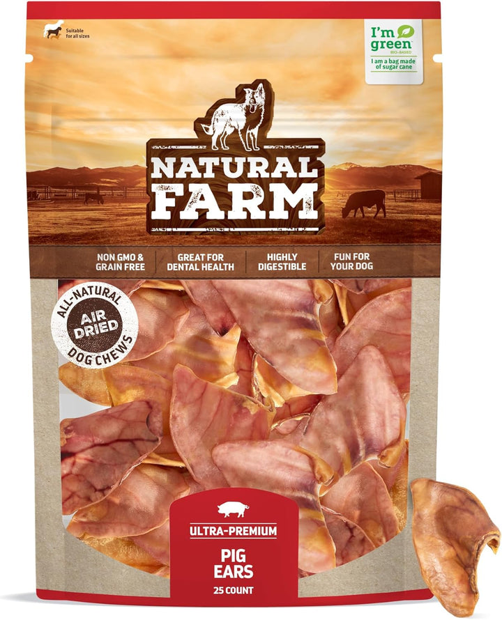 Pig Ears for Dogs (8-Count), One Ingredient: Natural Whole Pigs Ears, Air Dried, Long-Lasting & Highly Digestible Treats, Great for Puppy and Large/Medium Dogs