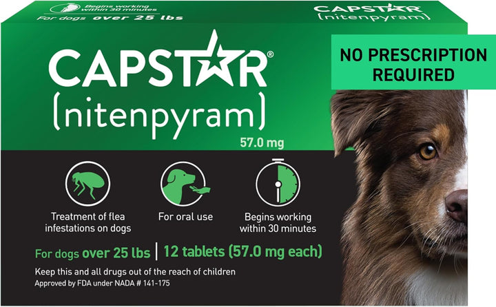for Dogs (Nitenpyram), Fast-Acting Oral Flea Treatment for Dogs over 25+ Lbs, Vet-Recommended Flea Medication Tablets Start Killing in 30 Minutes, 6 Doses