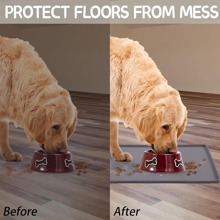 Silicone Cat & Dog Food Mat for Floors Waterproof, Anti-Slip Dog Bowl Mats for Food and Water, Pet Feeding Mats with Lip to Prevent Spills, Pet Placemat for Messy Drinkers to Protect Floors