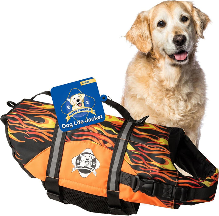 Dog Life Jacket - Swimming Vest for Dogs, Adjustable, Reflective, Comfortable, Multiple Colors, Patterns, Xx-Small to Extra Large Dog Swim Vest with Handle (Red, Large)