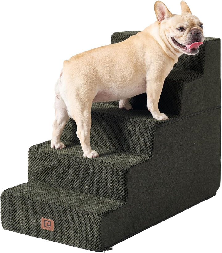 Dog Stairs for Bed 18" H, 4-Step Dog Steps for High Bed, Pet Steps for Small Dogs and Cats, Non-Slip Balanced Pet Ramp Indoor, Grey