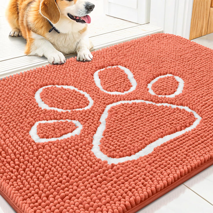 Dog Door Mat for Muddy Paws, Absorbent Dirt Trapper Non Slip Quick Dry Washable Chenille Mat for Mud Dogs, Entry Rug for Indoor and Outdoor (30X20 Inches, Grey)