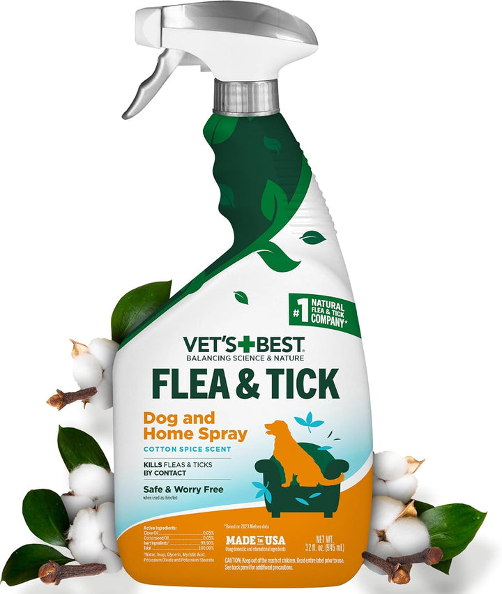 Vet’S Best Indoor Flea and Tick Spray – Dog Flea and Tick Treatment for Home, Plant-Based Formula with Natural Oils, Kills Fleas, Eggs & Ticks on Contact, Made in USA, 32 Oz