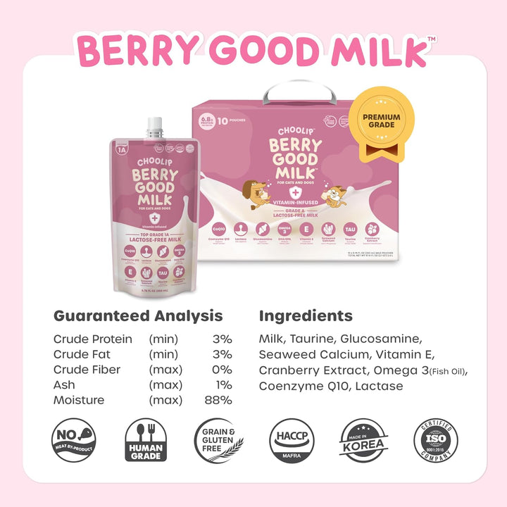 Berry Good Milk – Lactose-Free, Vitamin-Enriched Drink for Cats & Dogs | Supports Urinary Health, Digestion & Joints | Free from Grains, Gluten and Antibiotics