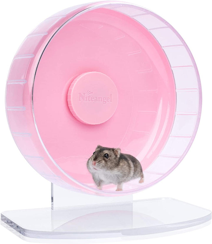 Super-Silent Hamster Exercise Wheels - Quiet Spinner Hamster Running Wheels with Adjustable Stand for Hamsters Gerbils Mice or Other Small Animals (M, Transparent)