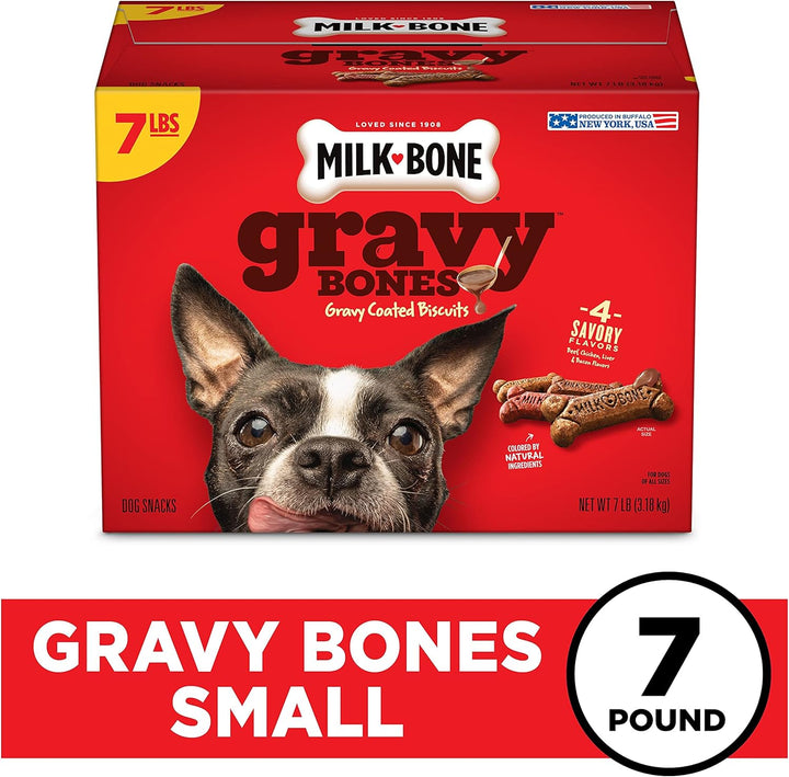 Gravy Bones Dog Treats with 4 Savory Meat Flavors Coated in Gravy, 7 Pound