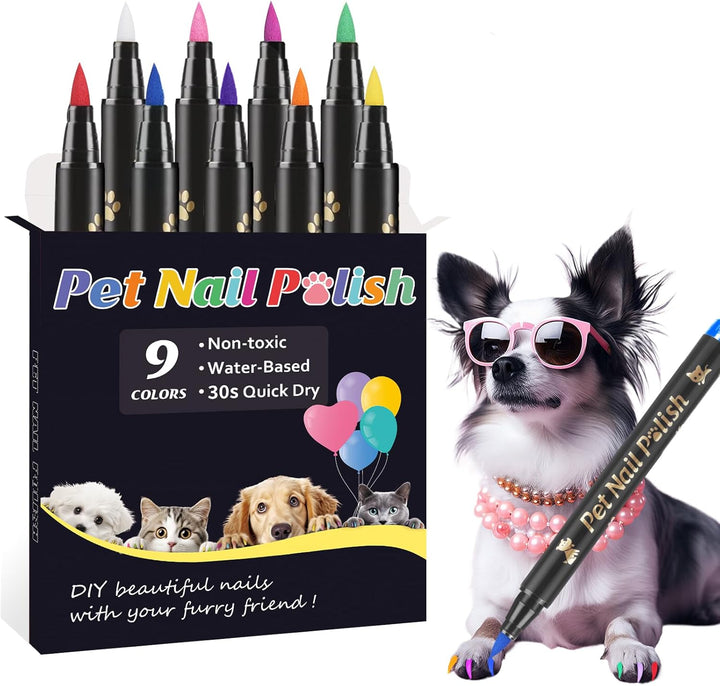 Dog Nail Polish Pens Quick Dry,12 Colors Safe Dog Nail Polish Set to DIY Pretty Nails, Ideal Gifts for Dogs Cats Light Dark Nails, Odorless, Non-Toxic, Water-Based Pet Nail Accessories Set