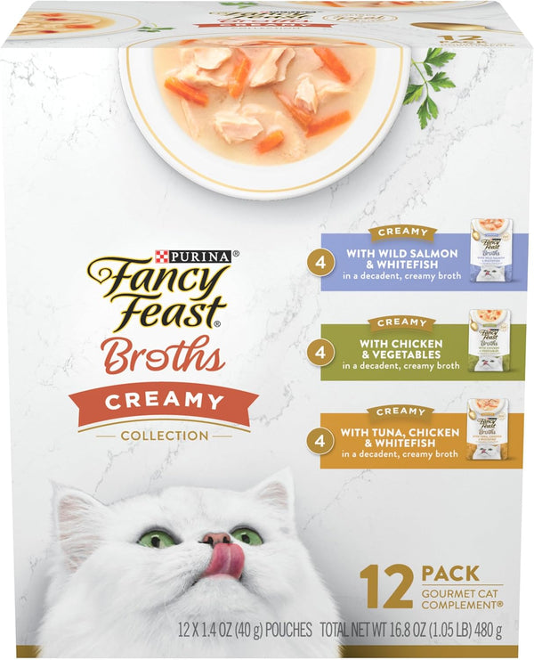 Purina  Lickable Broth Topper Complement Creamy Wet Cat Food Variety Pack - (Pack of 12) 1.4 Oz. Pouches