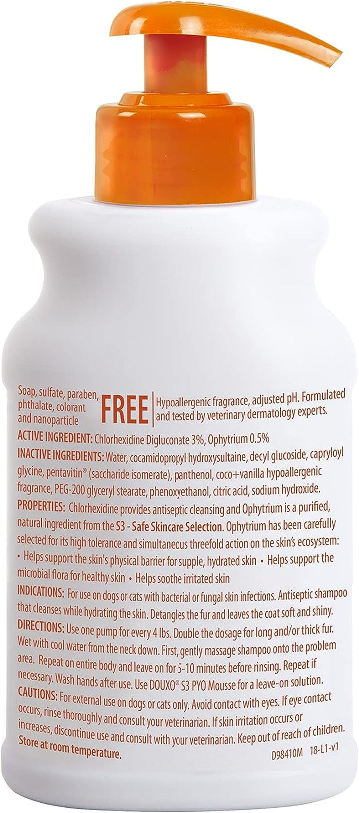 S3 Pyo Shampoo, Contains 3% Chlorhexidine & 0.5% Ophytrium, Antiseptic & Hydrating, for Bacterial or Yeast Skin Infections, for Dogs and Cats, 6.7 Fl. Oz. (200Ml)