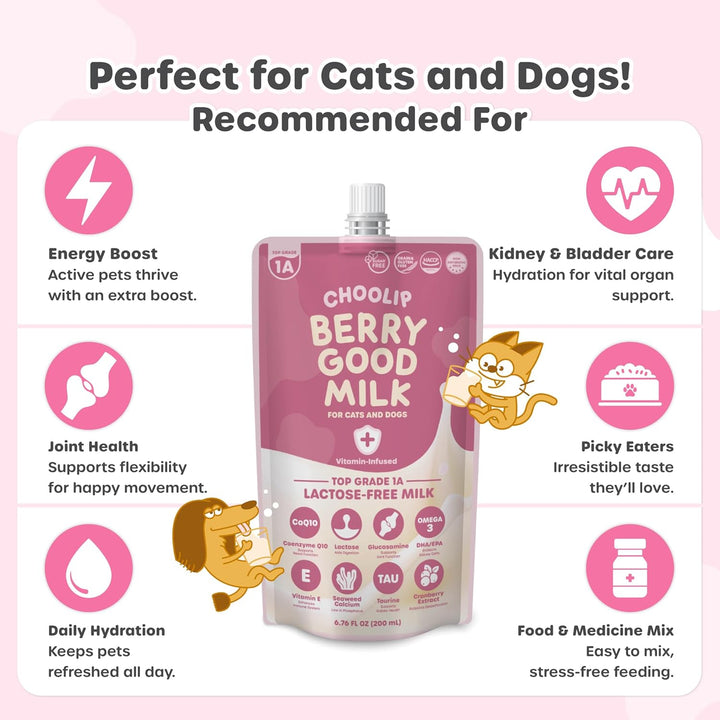 Berry Good Milk – Lactose-Free, Vitamin-Enriched Drink for Cats & Dogs | Supports Urinary Health, Digestion & Joints | Free from Grains, Gluten and Antibiotics