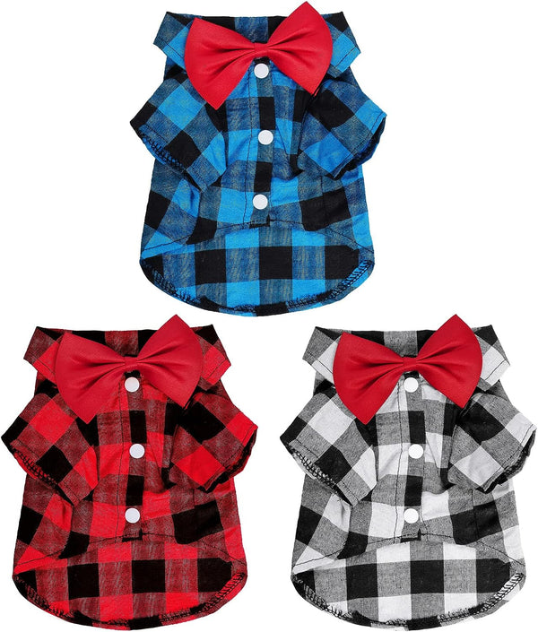 3 Pack Plaid Puppy Cat Shirt Cute Cat Shirt Dog Shirt for Extra Small Dogs Cats Birthday Party and Holiday Photo