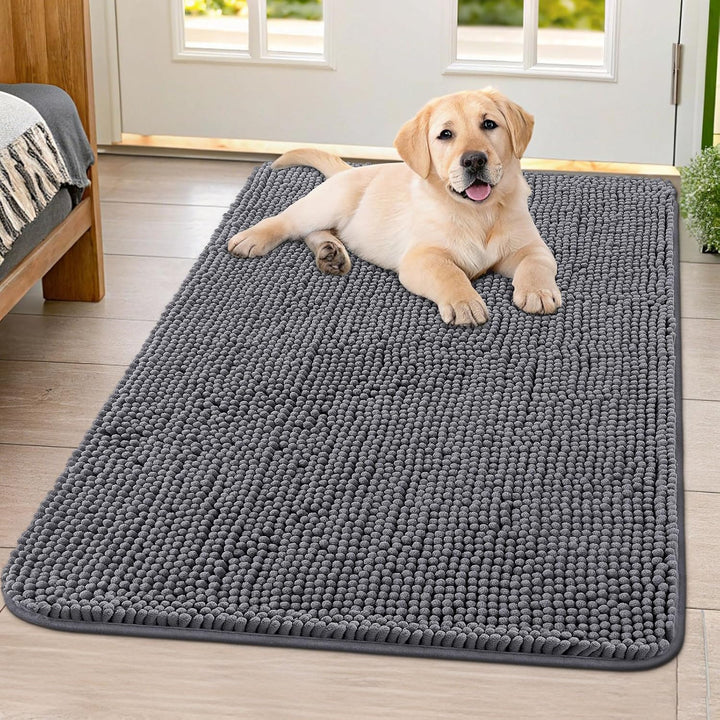 Dog Door Mat for Muddy Paws 30X20, Absorbs Moisture and Dirt Doormat, Non-Slip Washable Quick Dry Chenille Front Door Mat Indoor Entrance, Entryway Carpet for inside Floor, Grey