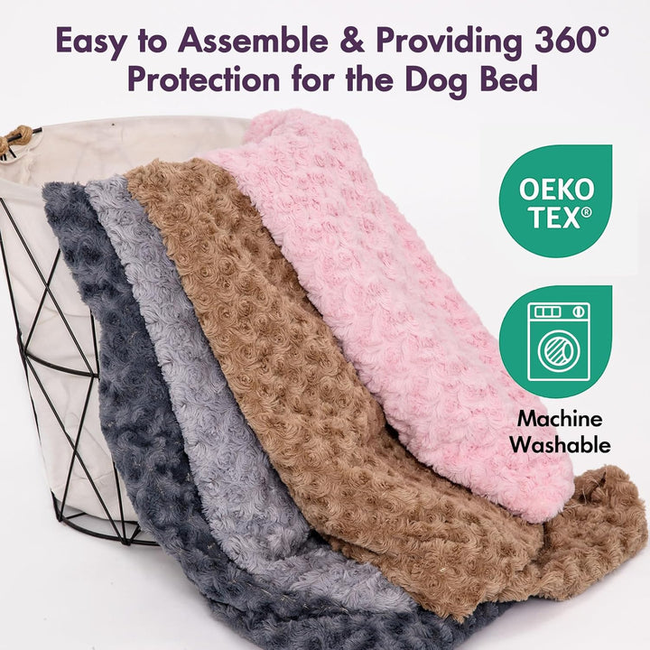 Faux Fur Dog Bed Covers – Ultra Soft Rose Velvet, Removable & Washable, Cozy & Durable,Large Pet Bed Cover Only (No Filling) – Gray, (Rose Velvet Dark Gray, 36" L X 24" W X 4" Th)
