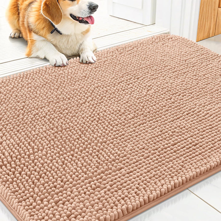 Dog Door Mat for Muddy Paws 30X20, Absorbs Moisture and Dirt Doormat, Non-Slip Washable Quick Dry Chenille Front Door Mat Indoor Entrance, Entryway Carpet for inside Floor, Grey
