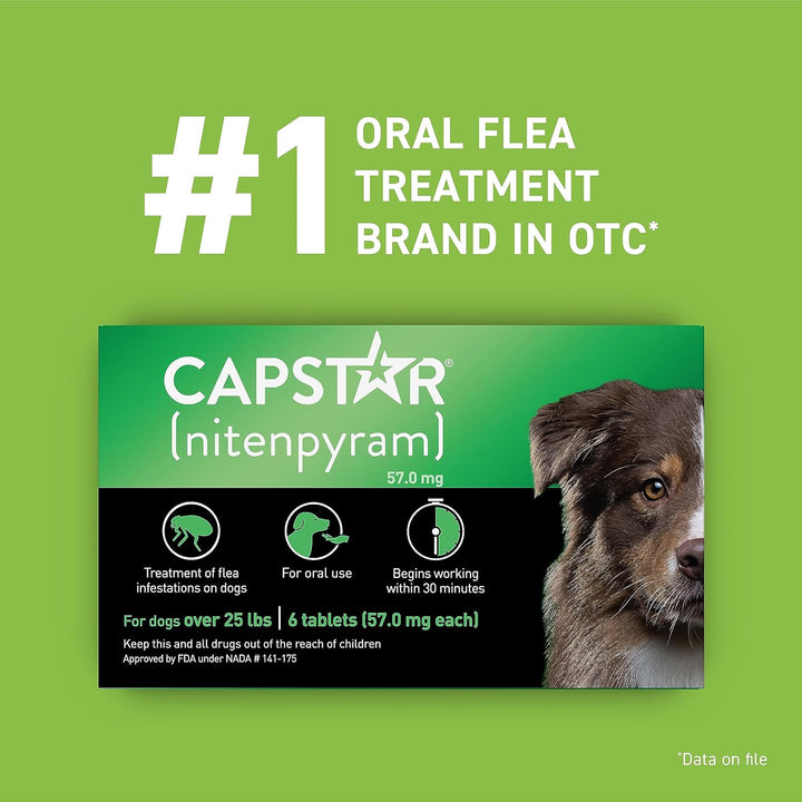 for Dogs (Nitenpyram), Fast-Acting Oral Flea Treatment for Dogs over 25+ Lbs, Vet-Recommended Flea Medication Tablets Start Killing in 30 Minutes, 6 Doses