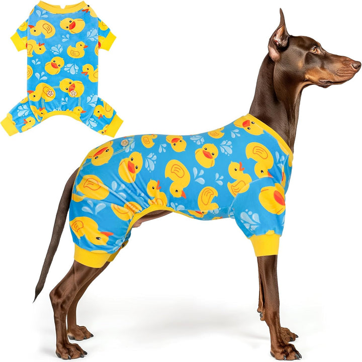 Dog Pajamas Velvet Dog Pajamas Large Sized Dogs Soft Dogs Clothes Pjs with Yellow Ducks Pattern Stretchy Pet Jammies Coat Comfy Pet Onesie Costume, 3X-Large