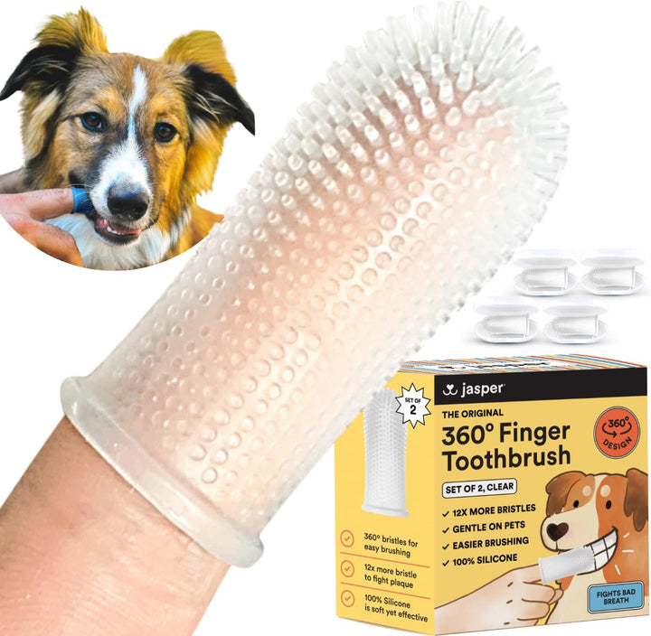 Dog Toothbrush, 360 Dog Tooth Brushing Kit, Finger Toothbrush, Cat Tooth Brush, Teeth Cleaning, Pet Tooth Brush for Small & Large Pets, Pet Toothpaste Not Included, 2-Pack Blue