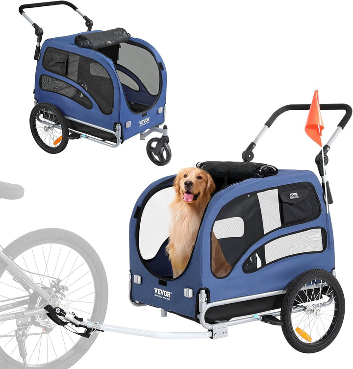 Dog Bike Trailer, Supports up to 66/88/100 Lbs, 2-In-1 Pet Stroller Cart Bicycle Carrier, Easy Folding Cart Frame with Quick Release Wheels, Universal Bicycle Coupler, Reflectors, Flag