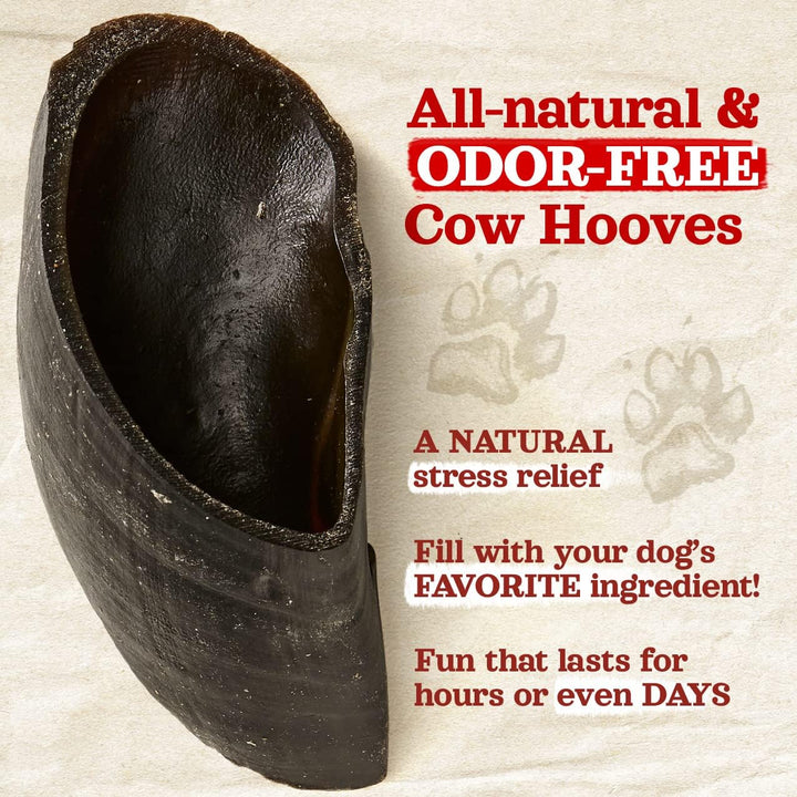 Cow Hooves (6 Pack), Odor-Free, All Natural Sourced from Farm-Raised Beef Hoof Dog Treats, Great Alternative to Bully Sticks or Rawhide, Dental Chew for Small, Medium, Large Breeds