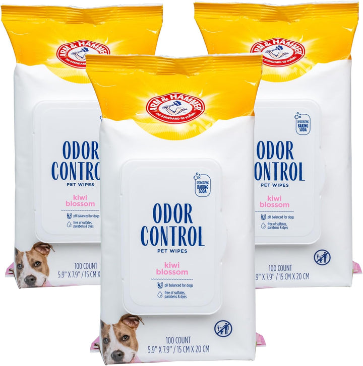 Dog Grooming Wipes - Natural Deodorizing Pet Wipe with Coconut - Travel Essential & Supplies for Dogs - Dog Whole Body & Face Cleaning - Odor Eliminator with Baking Soda Power - 100 Count